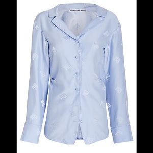 Alexander Wang “Draped Jacquard Silk Logo Pajama Shirt”